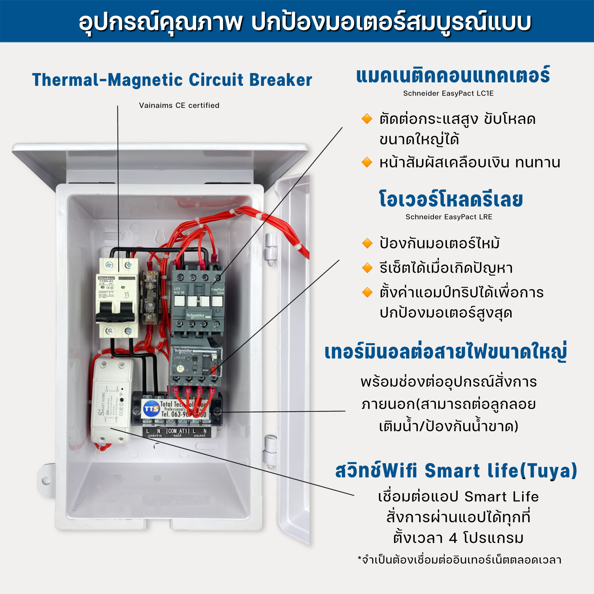 ตู้คอนโทรลWifi (Tuya) 051DW Schneider 0.5-10HP 1เฟส 2สาย 220VAC สั่งงานผ่านมือถือ