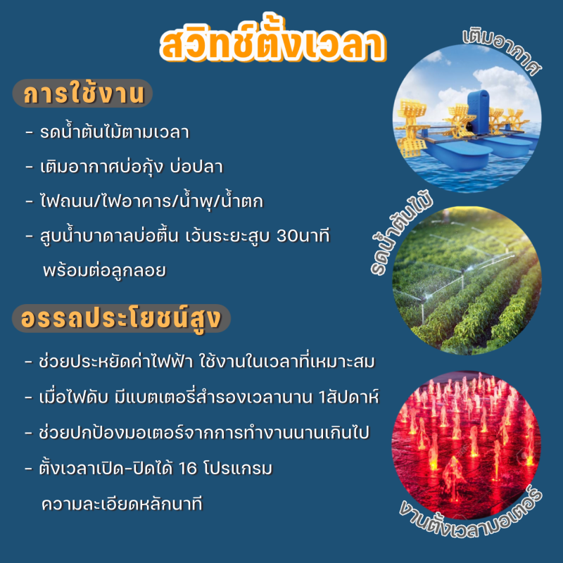 ตู้คอนโทรลตั้งเวลา 051DT 0.5-10HP 1เฟส 2สาย 220VAC ตั้งเวลาดิจิตอล16โปรแกรม ป้องกันมอเตอร์ไหม้