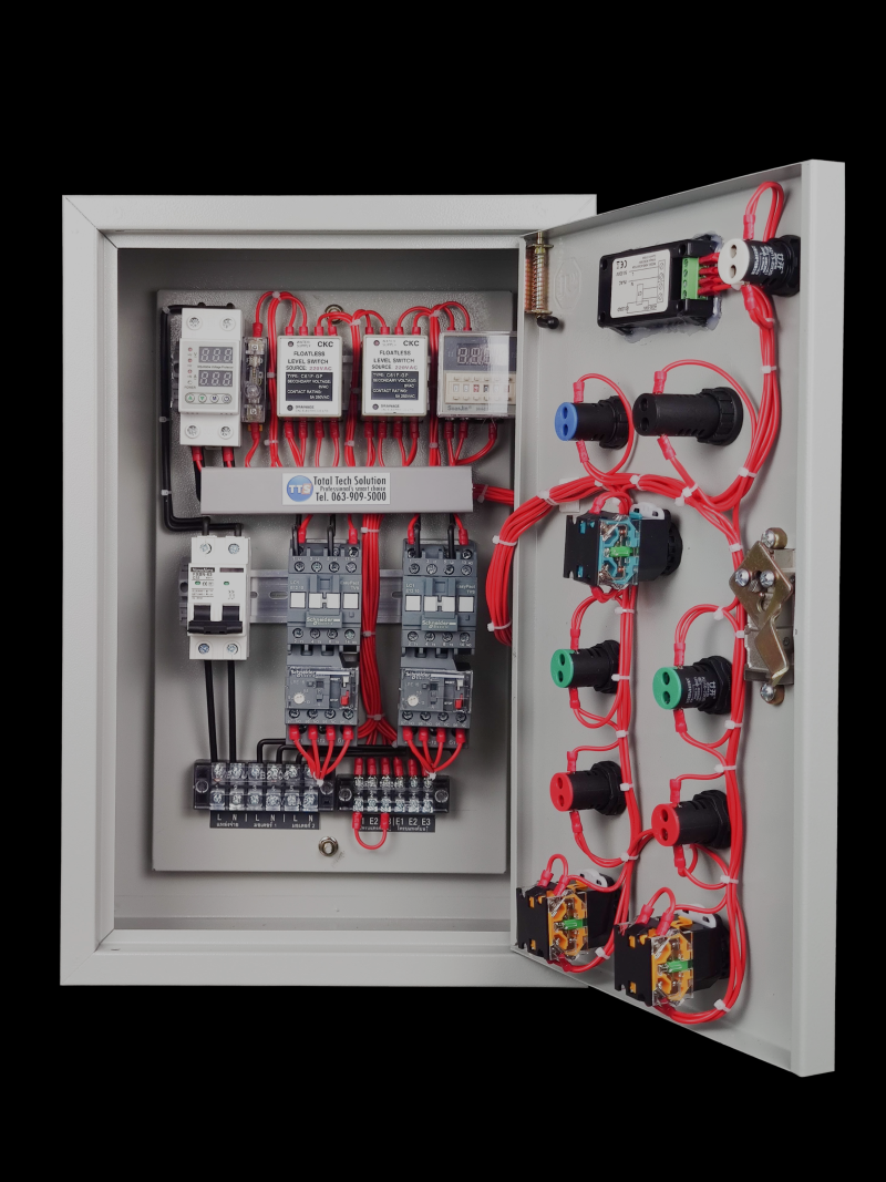 ตู้คอนโทรลปั๊มคู่ PB131D 1เฟส 220V 0.1-10HP ต่อสวิทช์แรงดัน มีตัวสมูทติ้ง