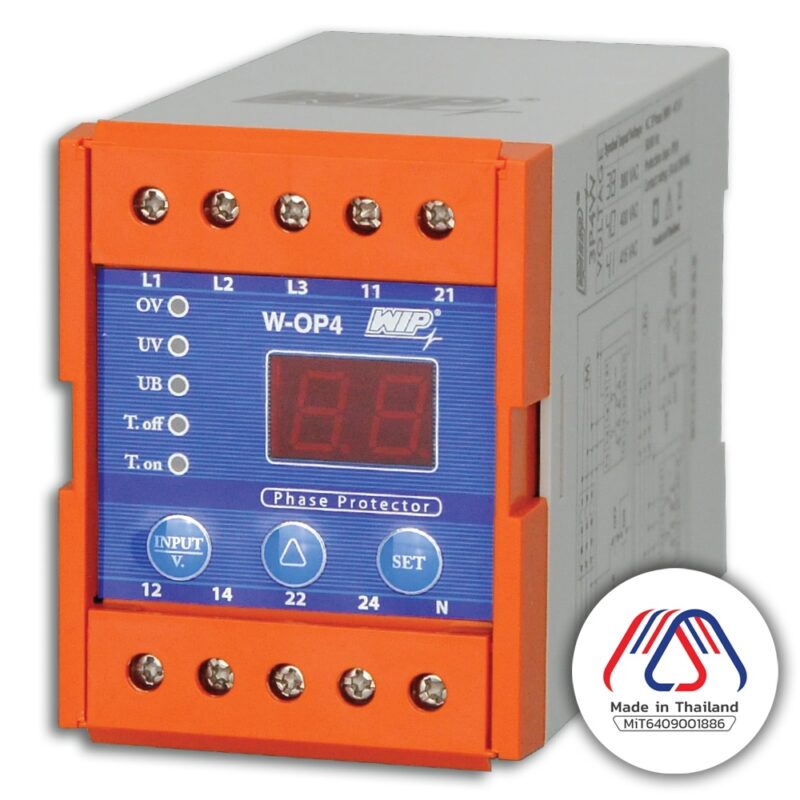 รีเลย์ป้องกันด้านแรงดัน (เฟสโพรเทคเตอร์) WIP รุ่น W-OP4 3Ph-4W 380VAC